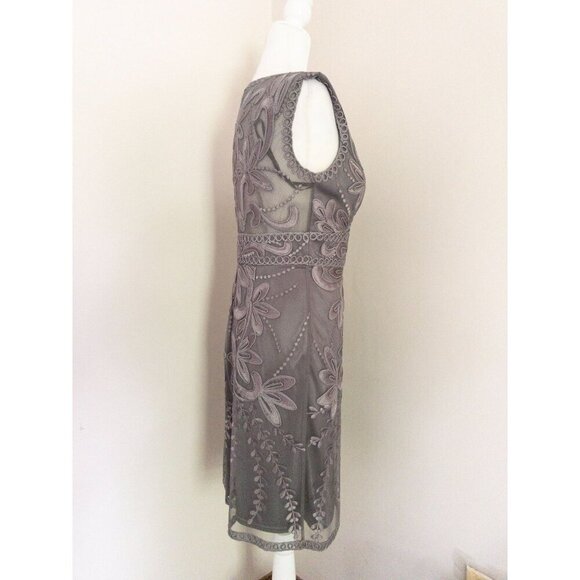 Sue Wong Embroidered Mesh Sleeveless Cocktail Dress Size 8 Gray Floral Design - Picture 7 of 14